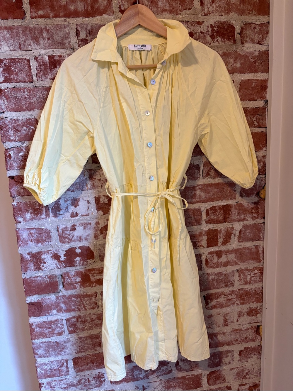 Daily Ritual Pale Yellow Button-Front Midi Dress